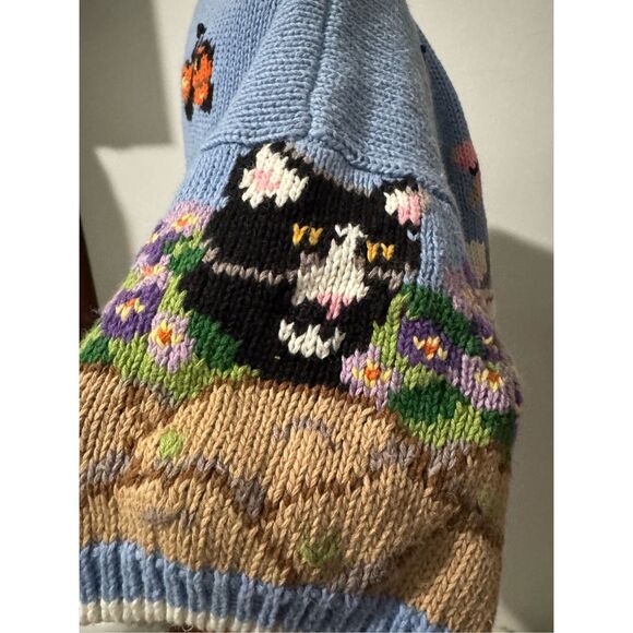 Design Options cat butterfly print embroidered chunky knit top L - Picture 8 of 9